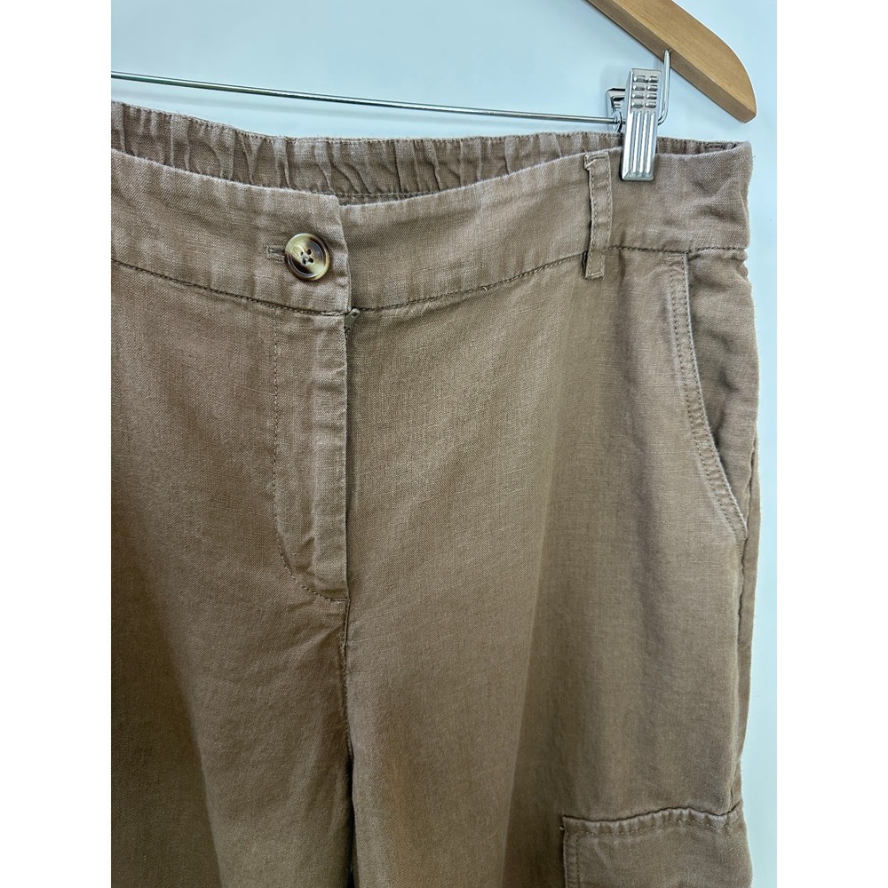 Chico's Wide Leg 100% Linen Faded Brown Relaxed Cargo Crop Pants Size 2 US 12 - Picture 4 of 16
